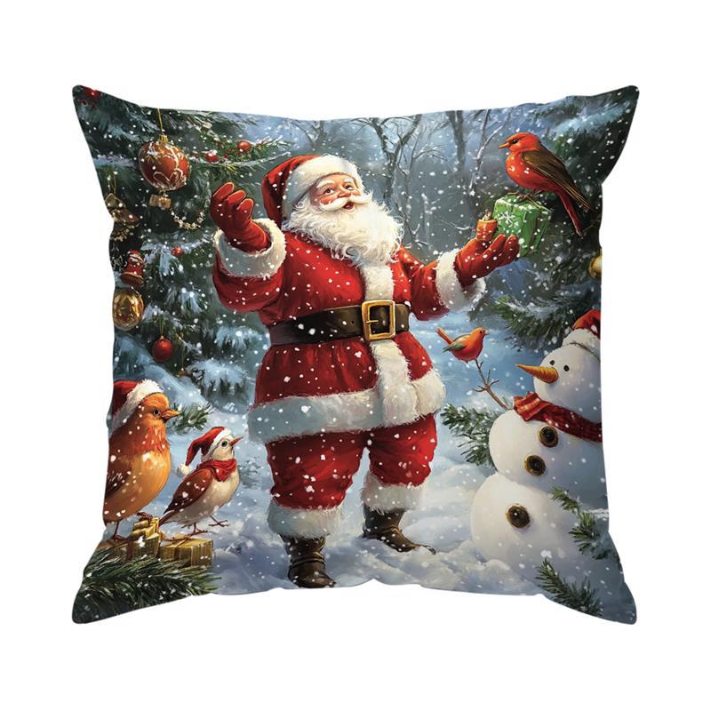 Home Decor Santa And Winter Wildlife Christmas Pillow Pattern Cushion Cover Suitable For Sofa Bedroom Car Pillow Cover