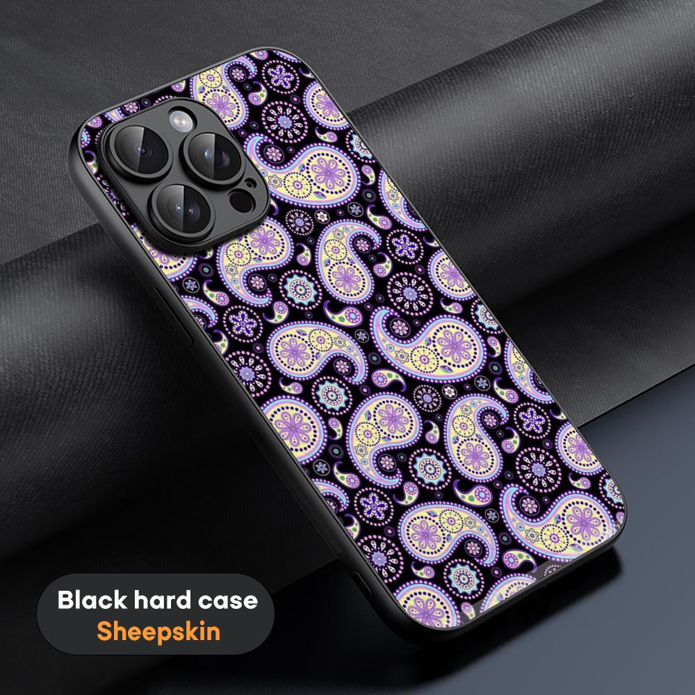 Indian Retro Luxury Fashion Pattern Design Phone Case For iPhone 16 15 14 13 12 11 Plus Pro Max Black Hard Case Sheepskin