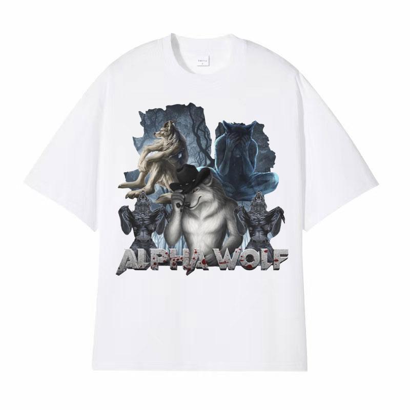 

Уличная одежда Повседневная Human By Chance Alpha By Choice Футболка с волчьим узором Модная Хип-хоп Ретро Футболка с коротким рукавом Очень большая футболка 4XL