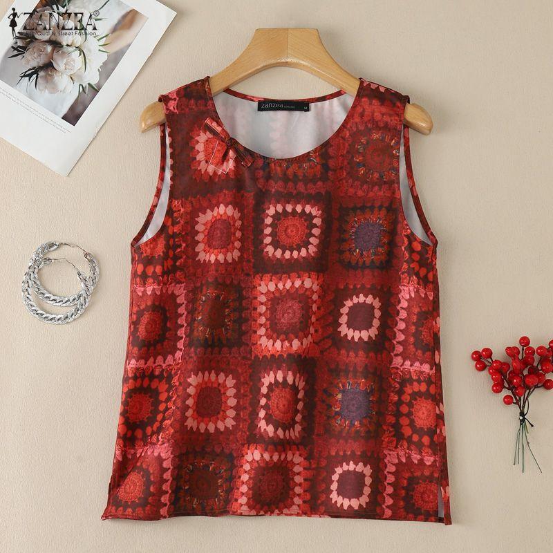 ZANZEA Women Casual Round Neck Loose Print Sleeveless Tank Tops