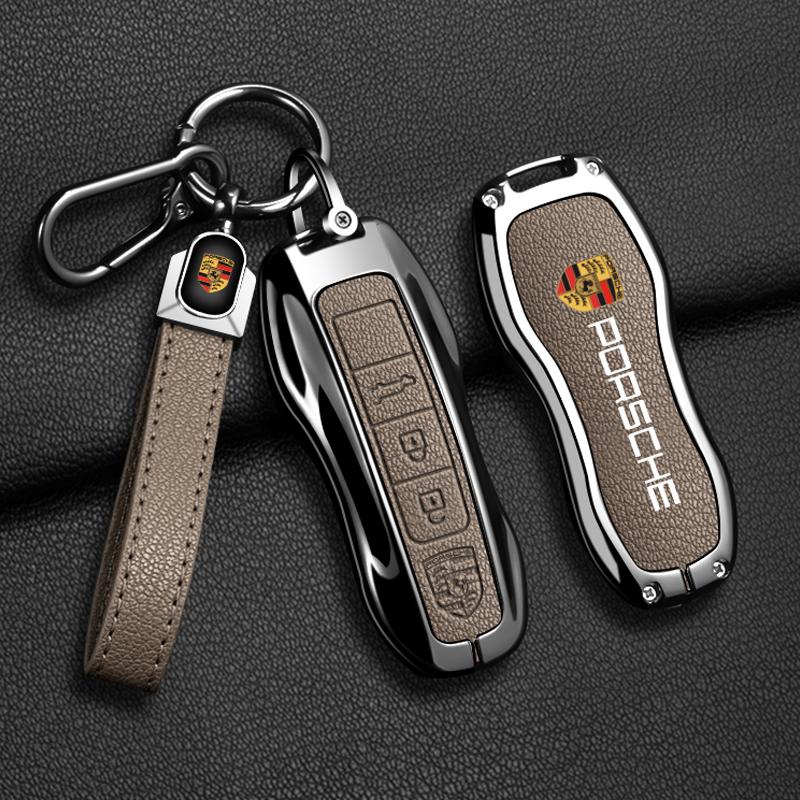 Stop cynku Skóra dla Porsche Boxster Cayman Panamera Cayenne Macan 718/911 Taycan Pokrowiec na kluczyk samochodowy Brelok ochronny