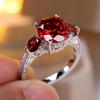 Vintage Female Red Crystal Jewelry Cute Silver Color Wedding Rings For Women Luxury Engagement Valentines Day Gift