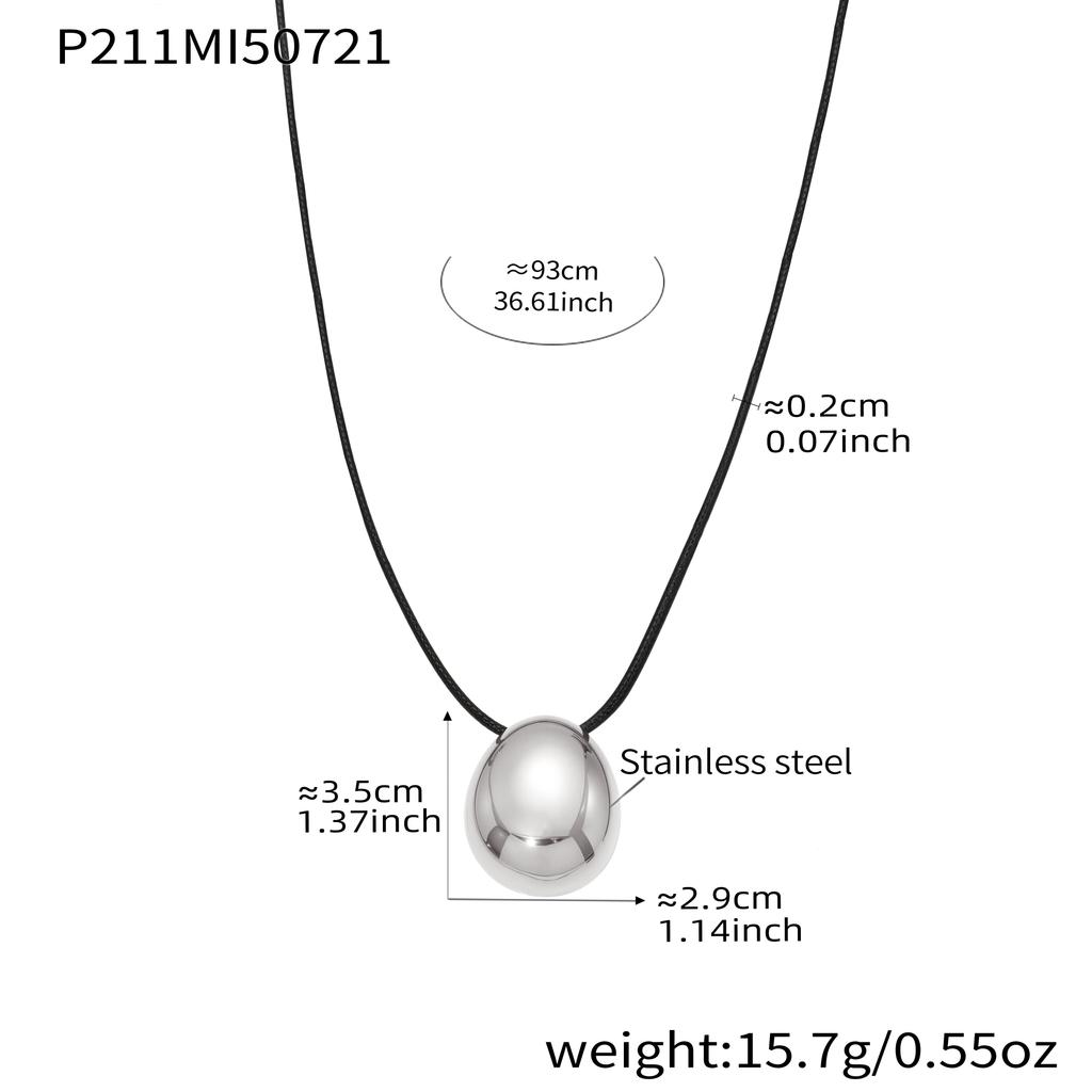 Glossy Droplet Pendant Long Necklace In 18k Gold Plated Stainless Steel Black Leather Rope Sweater Chain Necklaces For Women