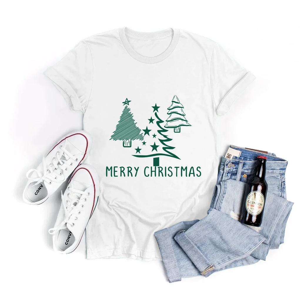Womens Clothing Summer TShirt Shirt Tees Casual Printed Pattern TShirt New Student White Short Sleeve Tops Christmas