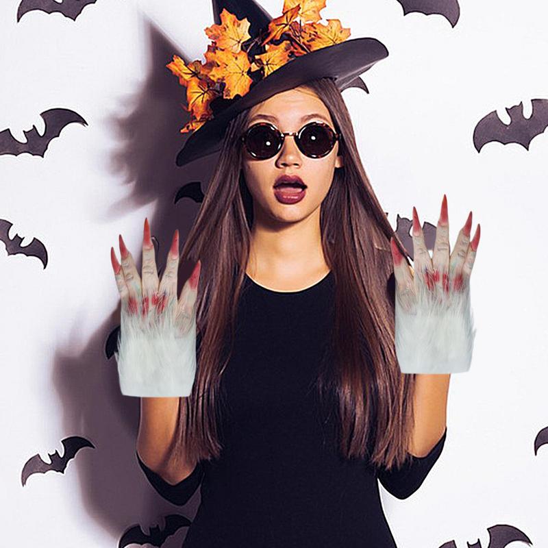 Halloween Costume Gloves 2Pcs Werewolf Gloves Wolf Claw Hands Horror Wolf Claw Gloves Suitable for Halloween Theme Party