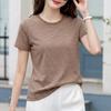Loose and Versatile Comfortable Short-sleeved T-shirt for Summer. New Style Round-neck Striped Short-sleeved T-shirt for Ladies' Tops.