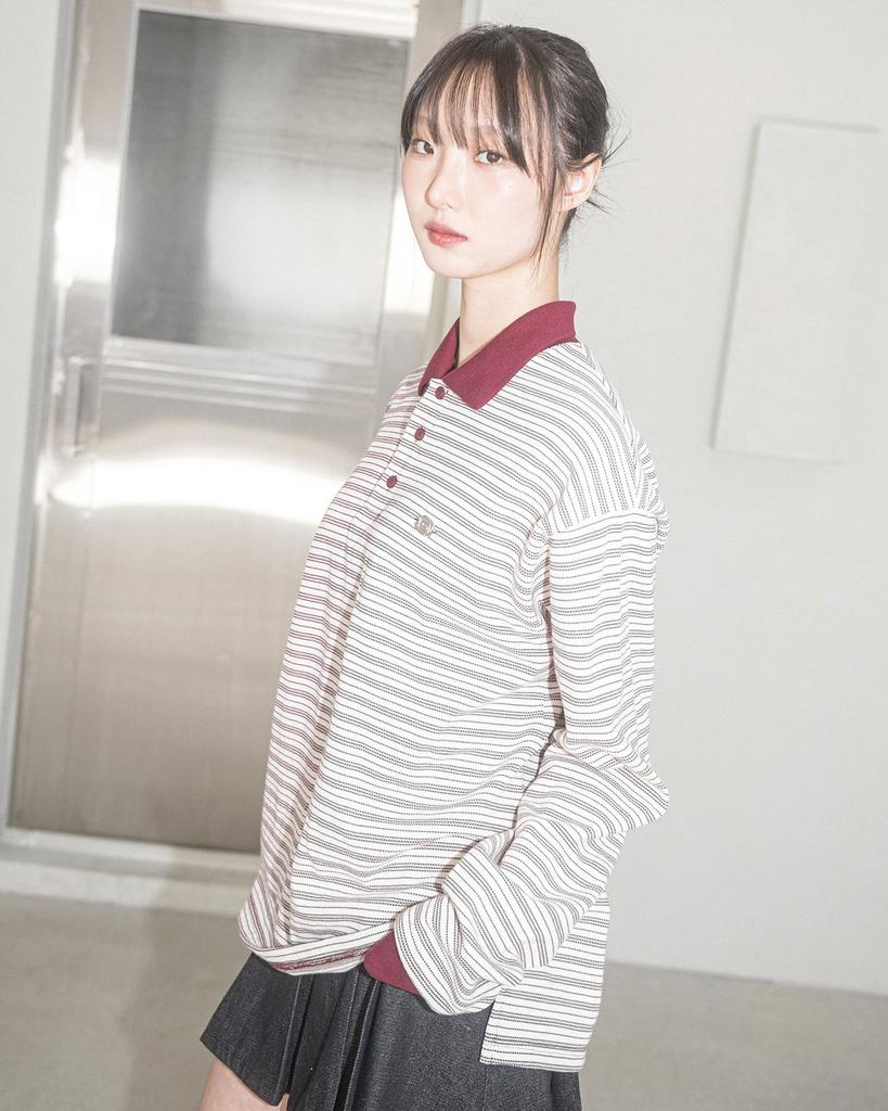 HAVISM Aurora Stripe Collar L/S Tee(Ivory)