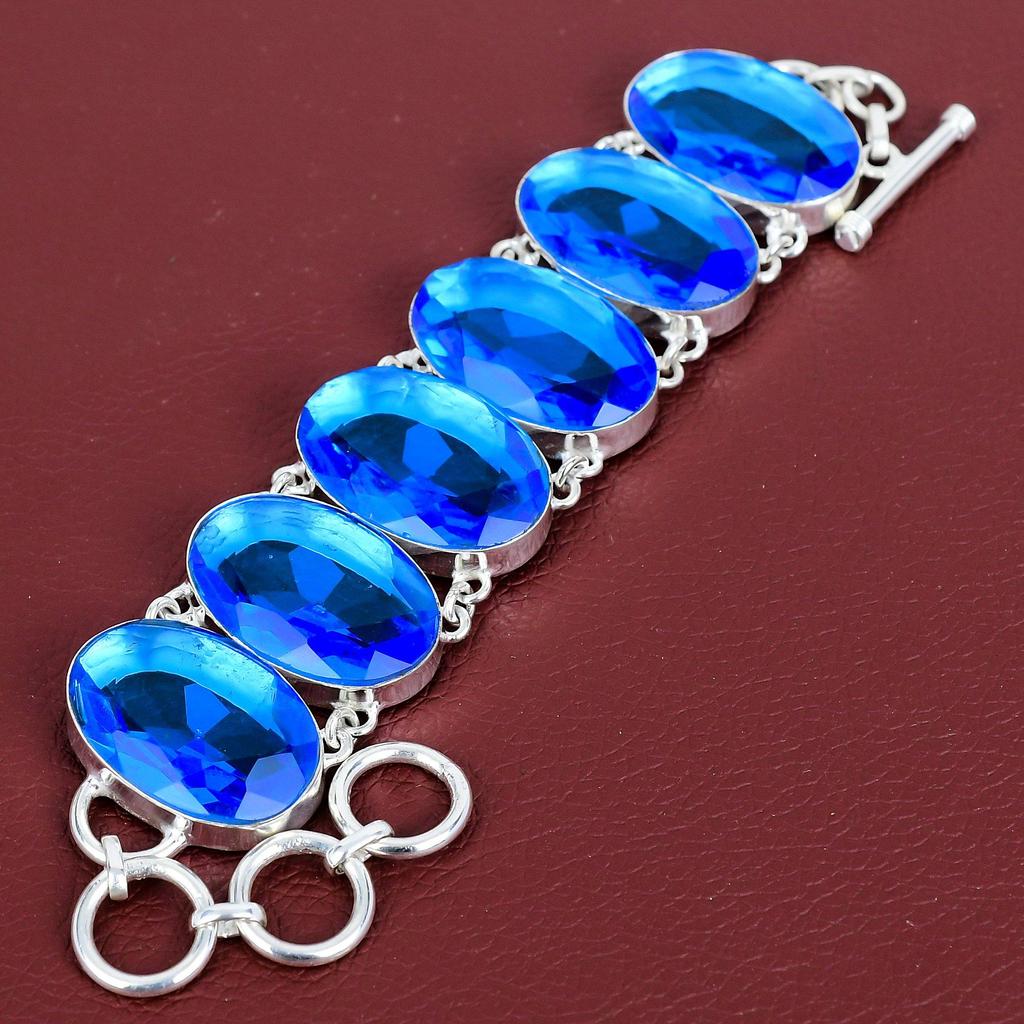 Faceted London Blue Topaz Bracelet Handmade Gemstone Bracelet 925 Sterling Silver Bracelet Adjustable Chain Bracelet Silver Jewelry for Gift