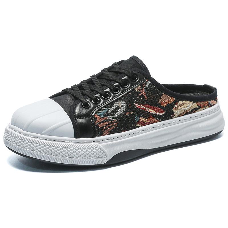 Spring 2025 new Korean version breathable bag head slippers men's fashion casual canvas lazy platform student men's shoes