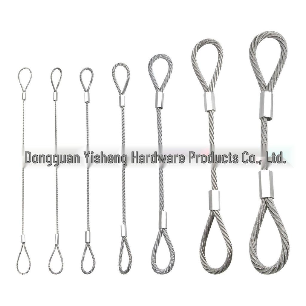 304 Stainless Steel Wire Rope Slings with Double Buckle Crimping Head for Rigging and Lifting.