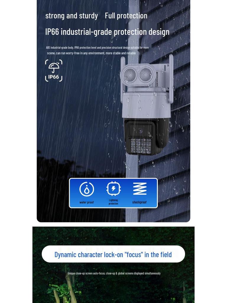 4G Smart PTZ Outdoor Camera with Waterproof Design, Two-Way Intercom, Dual Light Full-Color Night Vision, and Smart Monitoring