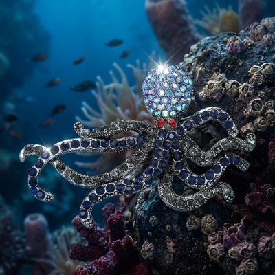 Luxury Rhinestone Octopus Brooches for Women Unisex Marine Life Pins Friend Event Party New Gifts Jewelry Decoration Accessories
