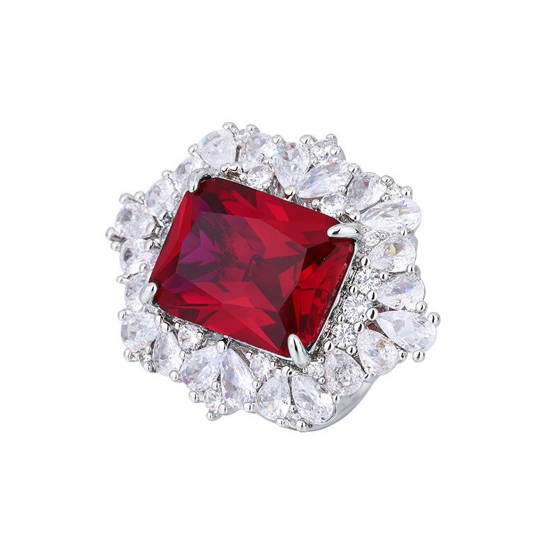 Jewelry Copper Bottom Gold-Plated Simulation Red Corundum Retro High-End Square Suit Women 12 * 16