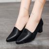 Fashion Comemore Spring and Autumn New Pumps Single Shoes Black 5cm 7cm Thick Heeled Women Shoes Casual Soft Leather Mother Work Shoes