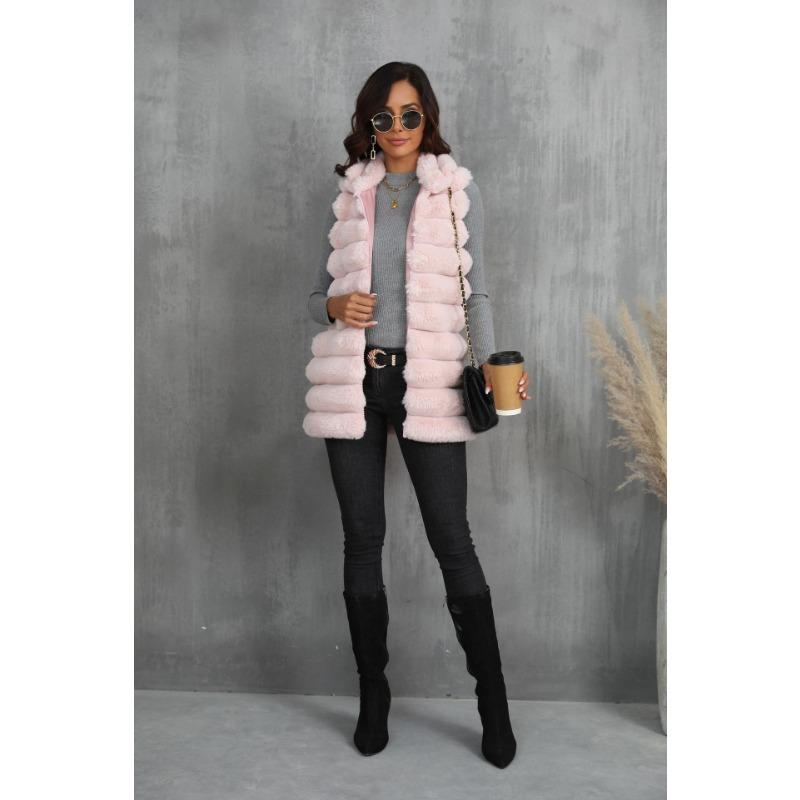 შემოდგომა და ზამთარი ახალი ხელოვნური ბეწვის ბეწვის ჟილეტი ქალის საშუალო და გრძელი ჟილეტი ჟილეტი სლიმ ელვა შესაკრავით დიდი ზომის ზამთრის ქალის ტანსაცმელი