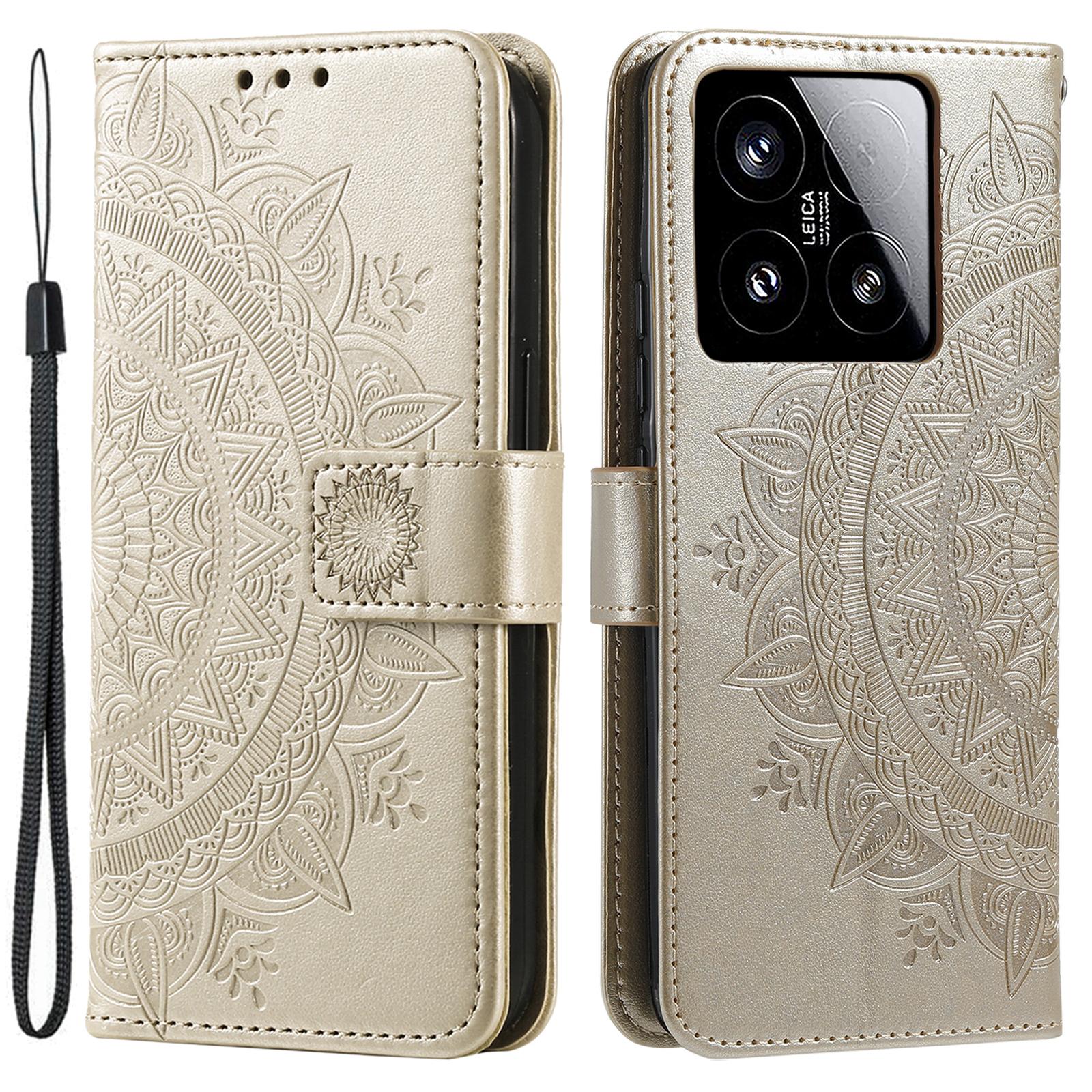 

For Xiaomi 15 Case Imprinted Totem PU Leather Wallet Stand Phone Cover Gold