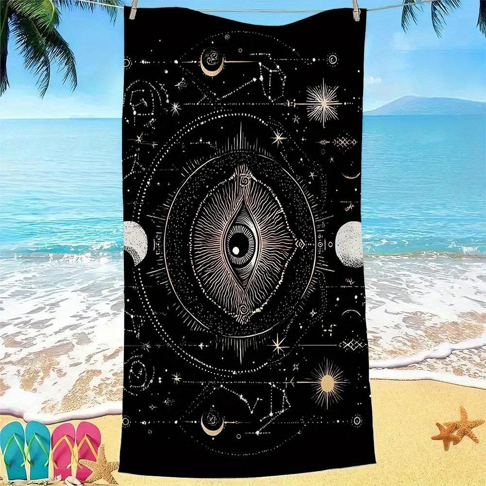 1 Stück Sternenhimmel & Sonnensystem Strandtuch - Schwarz & Goldfarbener Sternbild-Druck mit Tierkreiszeichen, Weich Saugfähig Großes Bade