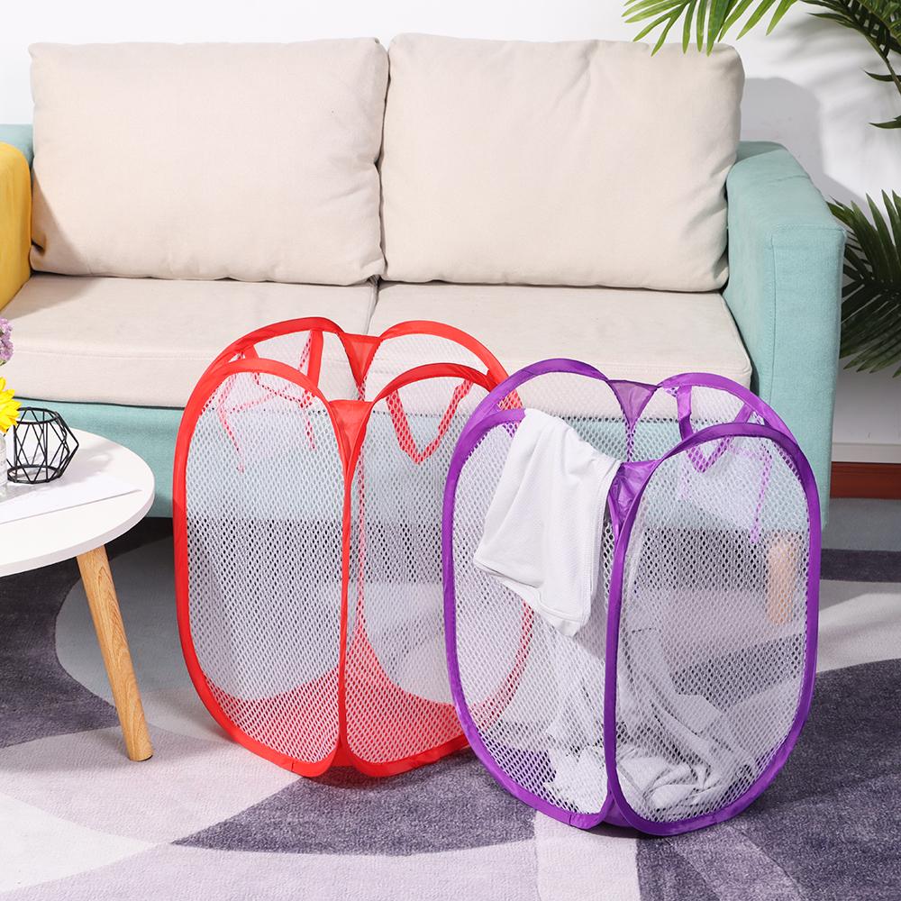 Home Foldable Mesh Laundry Basket Laundry Bag Dirty Sorting Basket Kids Toys Sundries