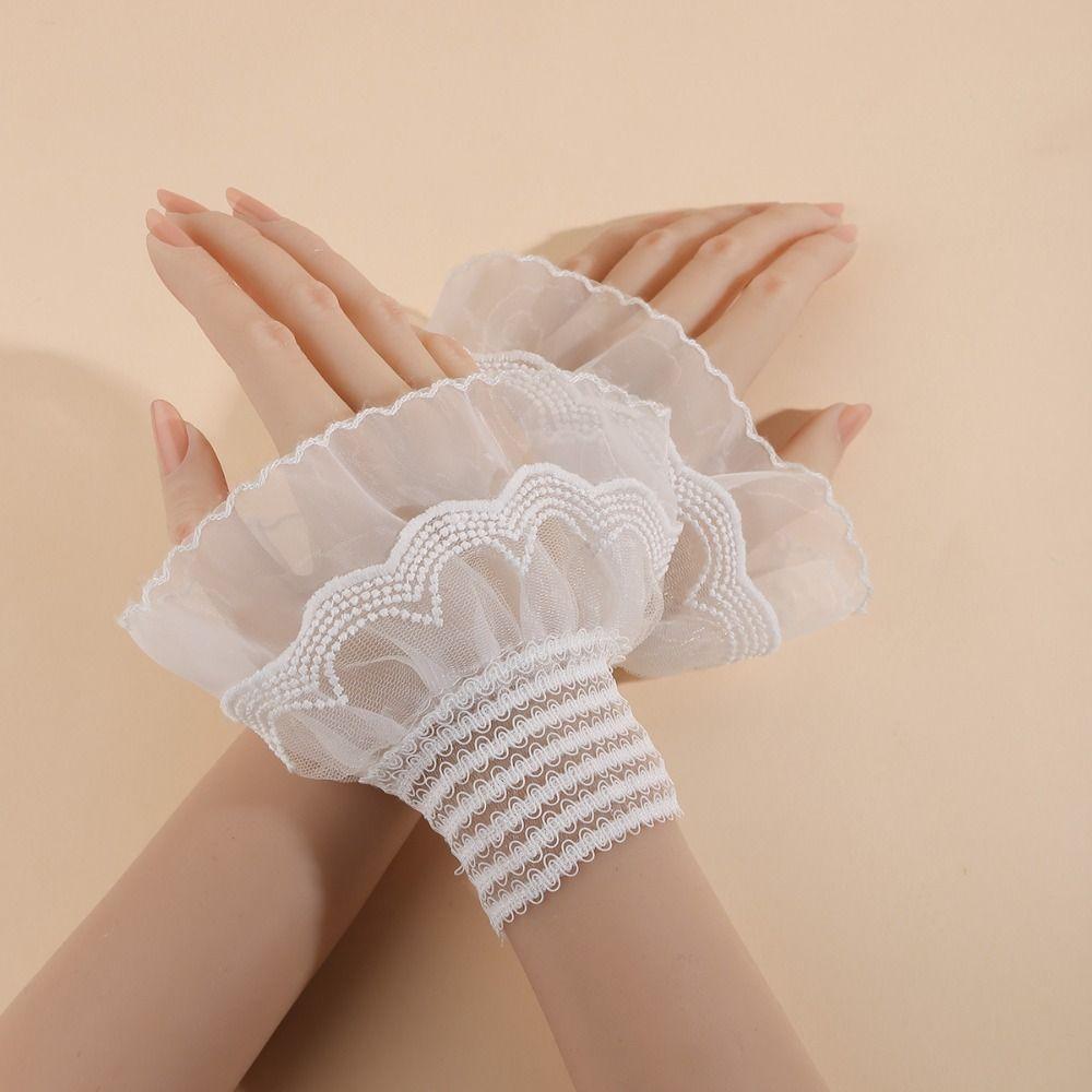 Double Layer Lace Fake Cuffs Pleated False Cuff Sleeve Cute Horn Cuffs Decoration Photo Prop