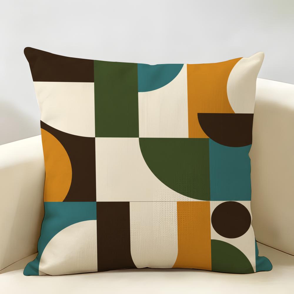 Retro MidCentury Abstract Cushion Cover Durable Hypoallergenic Organic Linen Short Pillow Cover Washable