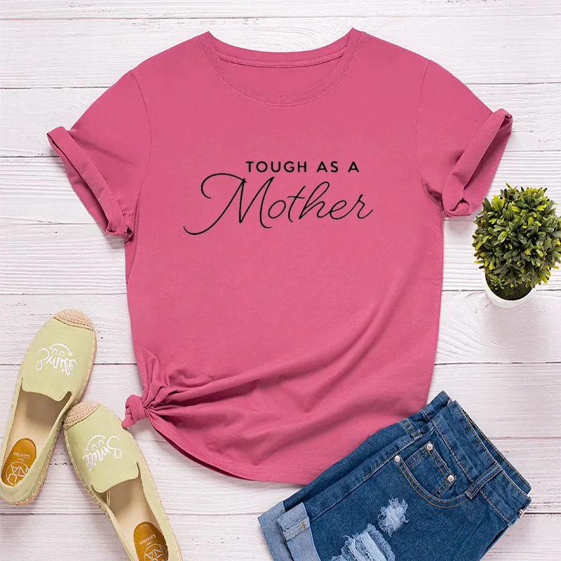 

Tough As A Mother Letter Print Women T Shirt Short Sleeve O Neck Loose Women Tshirt Ladies Fashion Tee Shirt Tops Clothes Mujer S коричневый