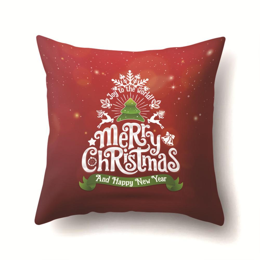 New Year Christmas Deer Snowflake Red Printing Cushion Cover Home Living Room Sofa Decoration Polyester Pillow Cover