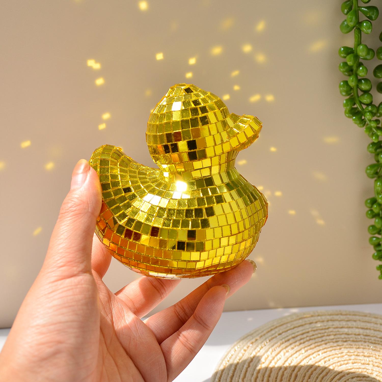 

Yellow Disco Duck Ornament - Mirror Glass Home Decoration Height 9.5 cm жёлтый