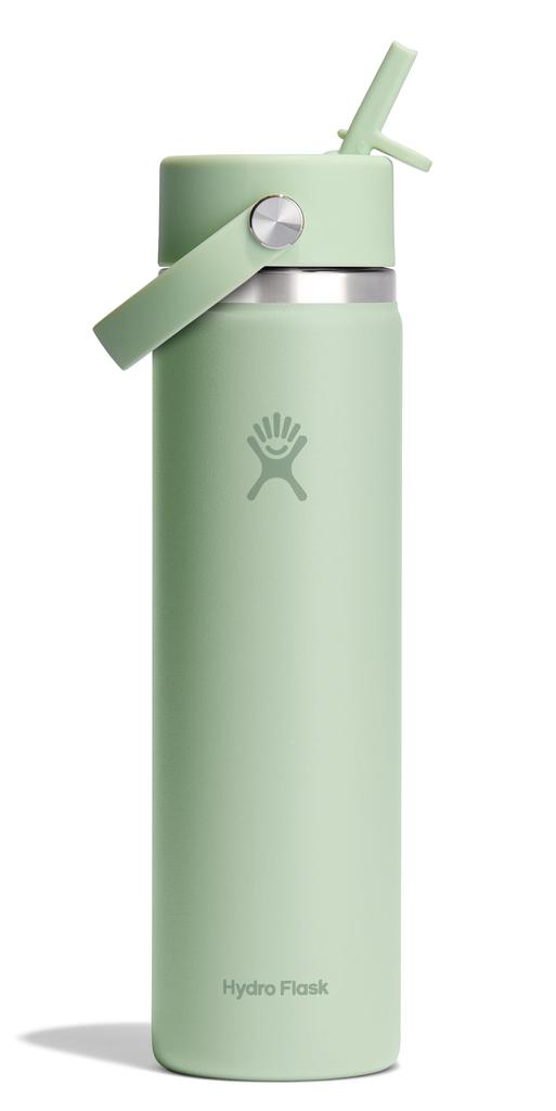 Wide Mouth Flex Straw Stainless Steel Water Bottle, 24oz (709ml), Aloe Vera, Insulated (Official Japanese Product)