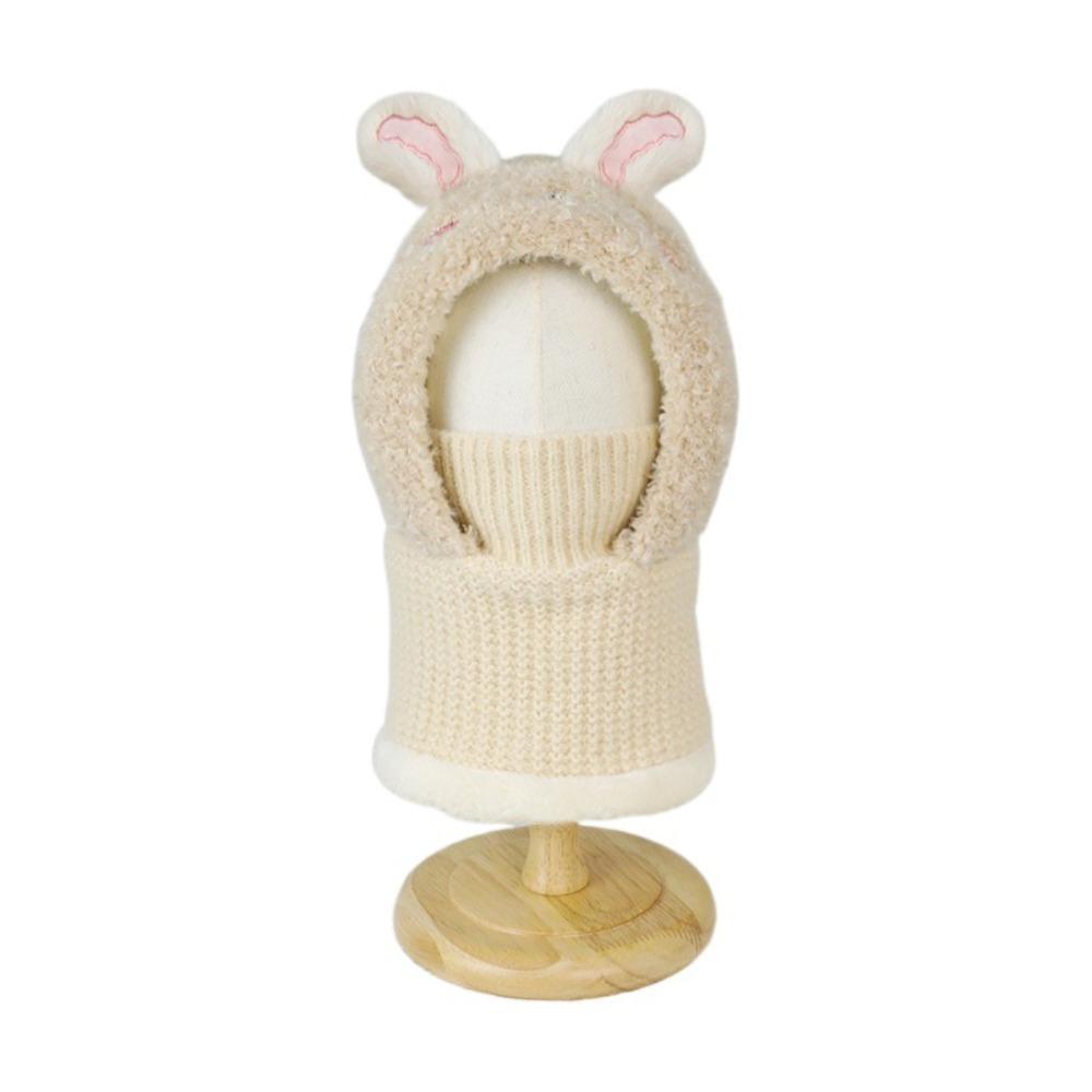 Knitted Beanie Rabbit Ear Winter Hat Plush Face Guard Neck Warmer Pullover Cap  Infant Cap