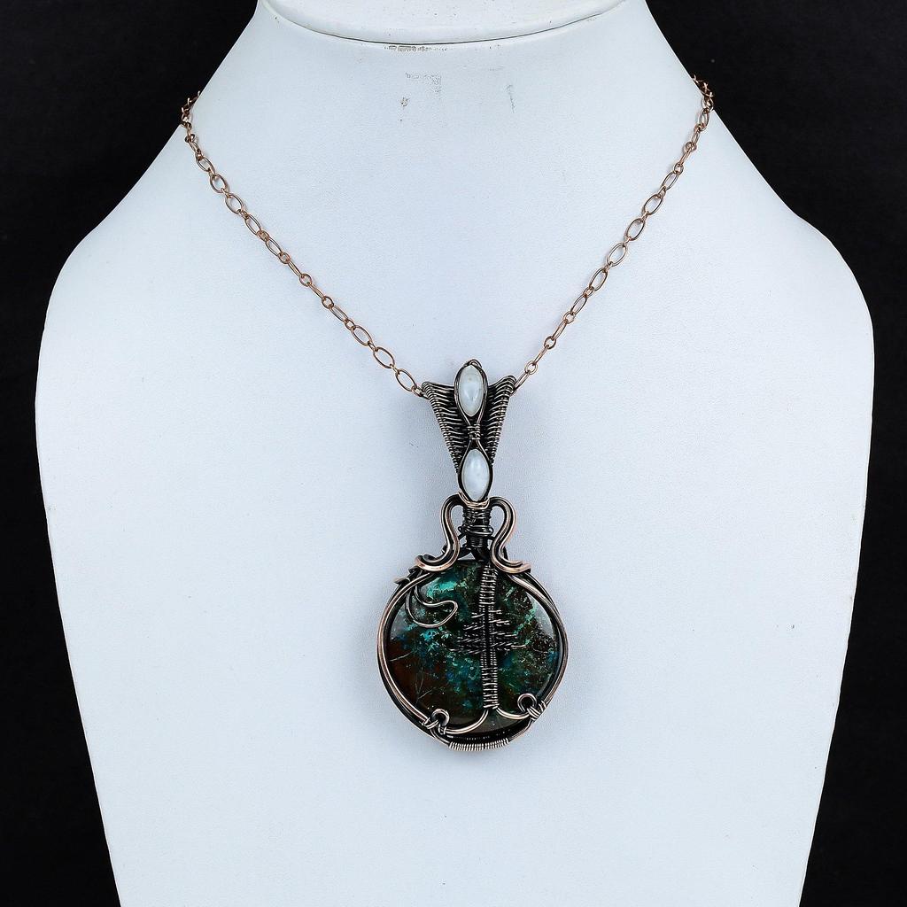 Chrysocolla Pendant, 999 Copper Wire Wrapped Pendant Handmade Gemstone Jewelry, Gifts For Wife Brand New Pendant