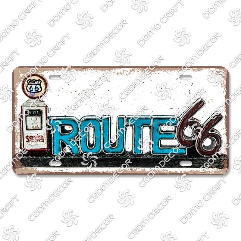 Retro Route 66 License Metal Tin Signs Vintage Road Trip Car Metal Plate Garage Club Gas Station Car Wall Decor