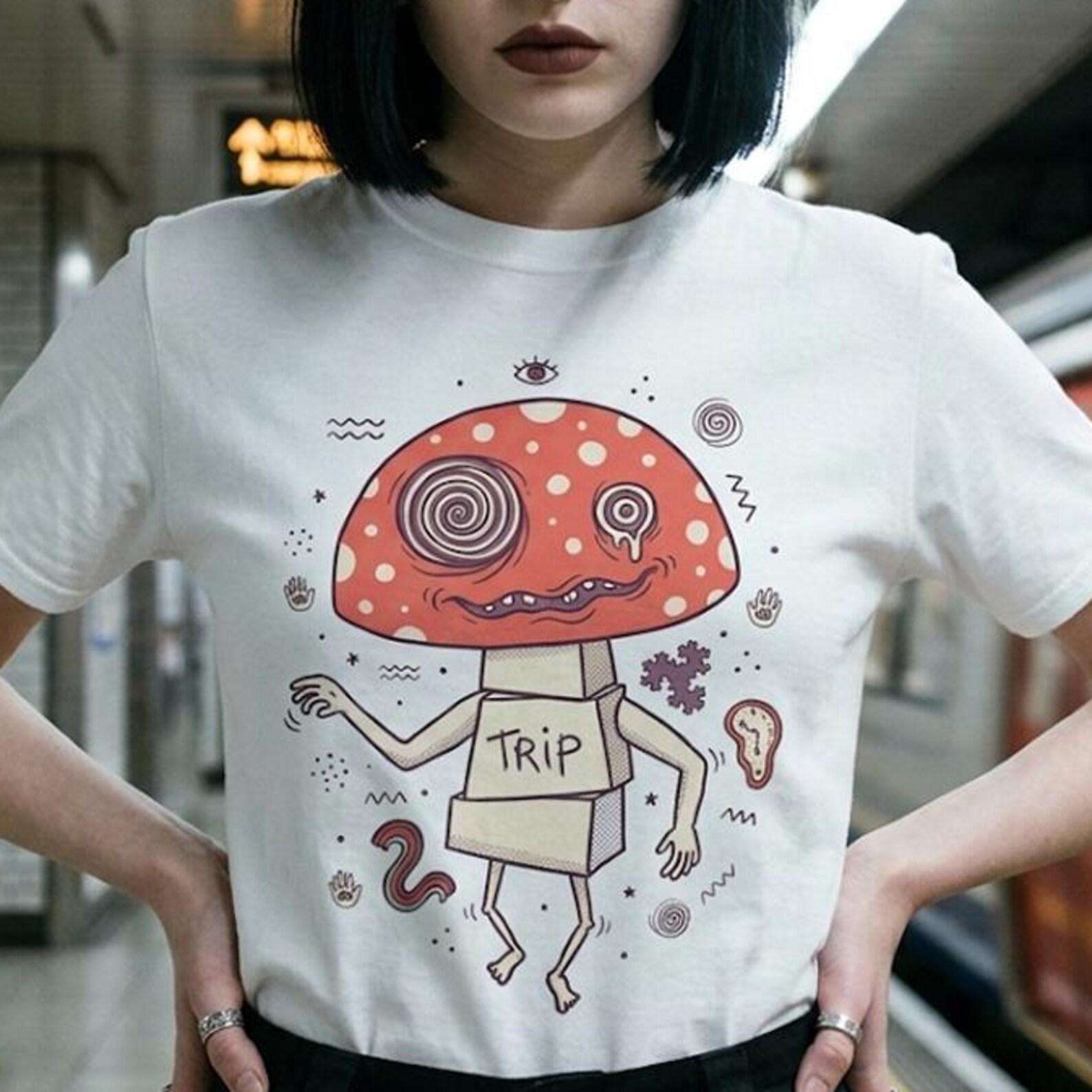 Trippy Mushroom T-Shirt | Weird Retro Graphic Tee, Cottagecore Indie Unisex Shirt, Mushroom Lover Gift 3XL
