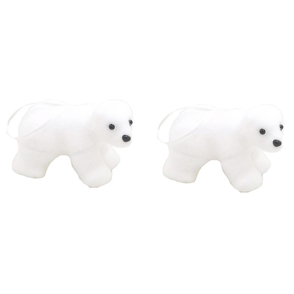 2Pcs 3D White Bear Ornaments Cute Simulated Polar Bear Funny Christmas Bear Pendant  Outdoor