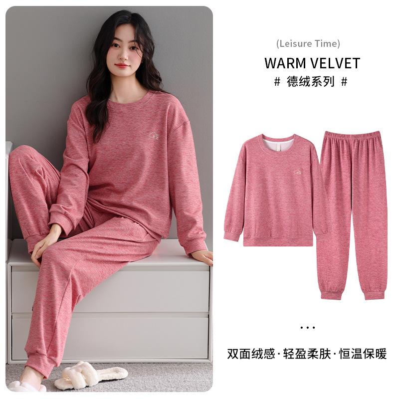 German Velvet Pajamas For Women'S Spring And Autumn Models, Warm And Thickened Long Sleeves Can Be Worn Outside, Loungewear, Thin Velvet Round Neck
