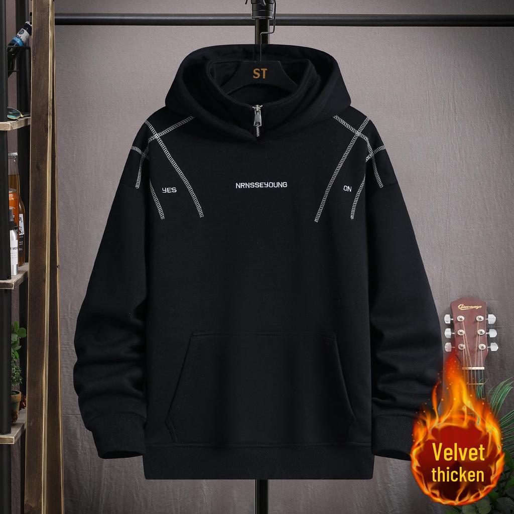 Gradient Color Block Hooded Sweatshirt for Boys, Junior High & High School Students - Plus Velvet, Thickened, Autumn/Winter Outerwear for Teens