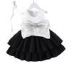 Kinderkleidung 6M-7J Mädchen Weißes Schleifenhemd + Schwarzer Kuchenrock Set Kinder Baby Rock Set
