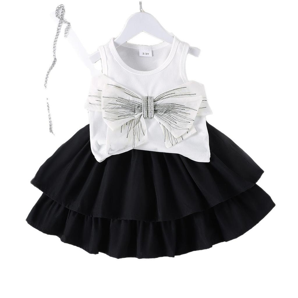 Kinderkleidung 6M-7J Mädchen Weißes Schleifenhemd + Schwarzer Kuchenrock Set Kinder Baby Rock Set