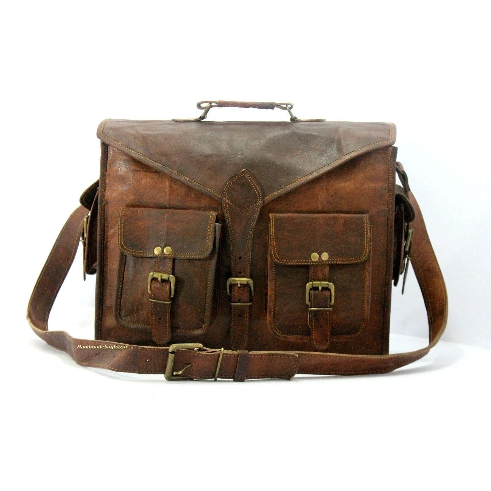 

Мужская Женская Настоящая Винтажная Коричневая Кожаная Сумка Мессенджер На Плечо Сумка для Ноутбука 15 x 11 x 4 in