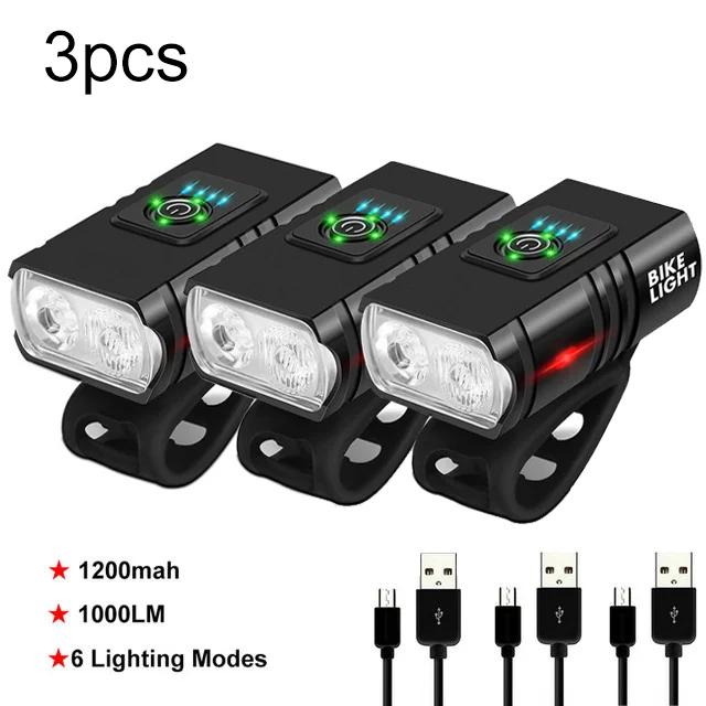 Světlo na kolo 2T6 LED Přední USB Dobíjecí Lampa na horské kolo 1000LM Světlomet na kolo Svítilna Cyklistické doplňky Zadní