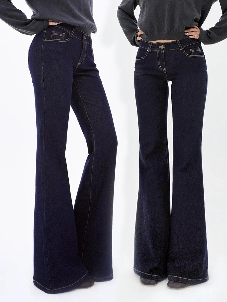 In-stock American Retro Low Waist Straight Leg Flare Jeans - Elastic Slim Fit Highlights Waistline 