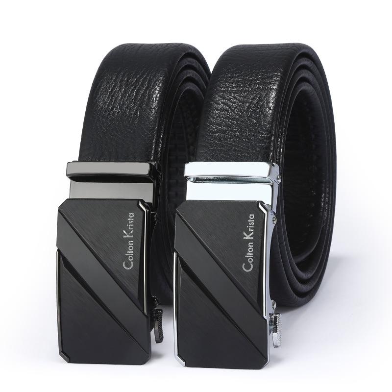 Men'S Belt Business Casual Cowhide Belt Automatic Buckle Medium Belt Boys Trendy Belt