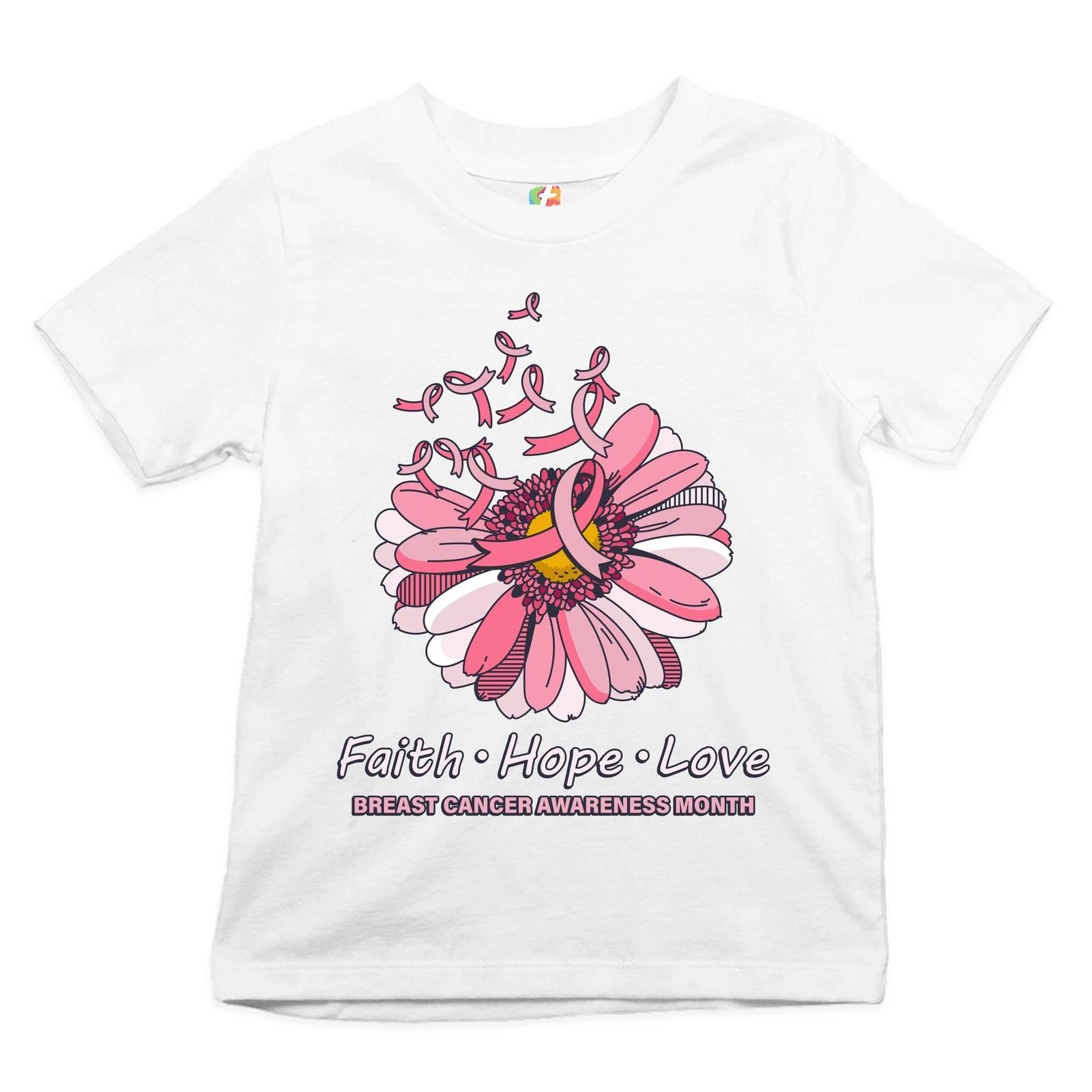 Faith Hope Love Youth kids boys T-Shirt Breast Cancer Awareness Month Ribbon Flower Kids 100