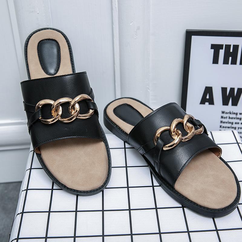 Summer New Men Slippers PU Leather Outdoor Beach Shoes Slippers Fashionable and Personalized Cool Slippers 38-48 Men Slippers