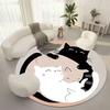 pattern of Yin-Yang cats Flannel-printed round floor mats are slip-resistant Suitable living room bedroom terrace garden carpets