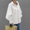 Turn-down Collar Single Breasted Anti-pilling Women Shirt Casual Lantern Sleeve Fashion Shirt Blouse Female Clothing