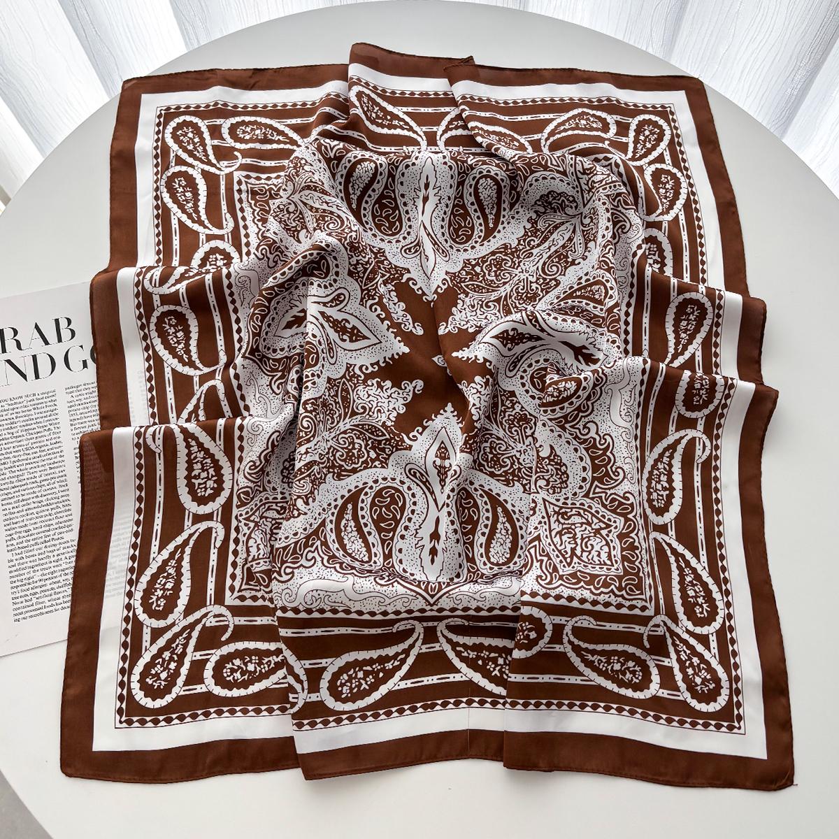 

70*70cm Luxury Paisley Square Scarf For Women Soft Neck Shawl Warp Elegant Neckerchief Bandanas Faux Silk Hijab For Travel