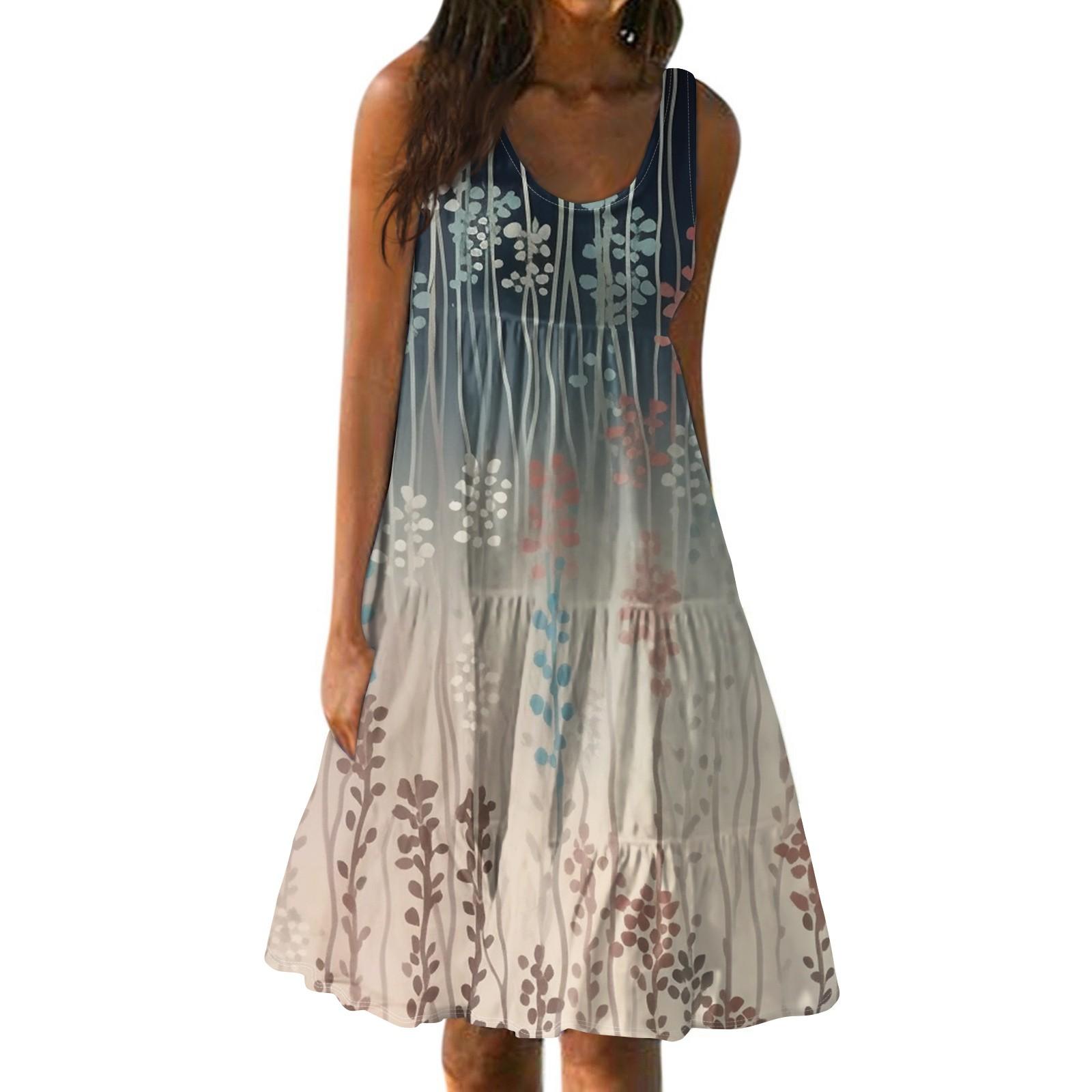 Женское летнее модное свободное повседневное пляжное платье без рукавов с принтом — фото 3