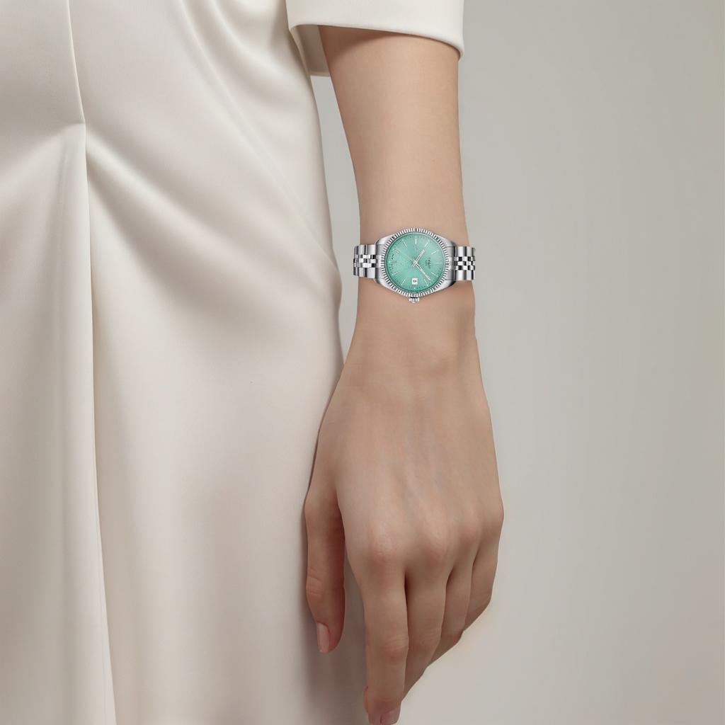 TISSOT Halo Collection Quartz Movement Women's Watch 34mm Green Dial Stainless Steel Case Steel Strap T1562101109100