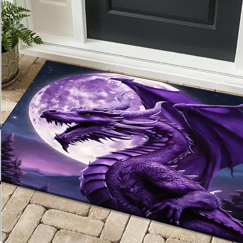 Majestic Purple Dragon Rug for Gaming Room Setup - Fantasy Art Decor, Large Size Carpets for Desk Chairs