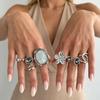 Cool Style Wide Band Ring with Large Gemstone and Irregular Texture - Fashionable Hand Jewelry